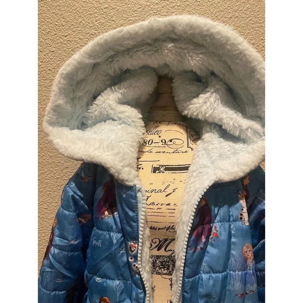 Disney Frozen Reservable (Blue & Light Blue) Puffer Jacket with Print Size 6